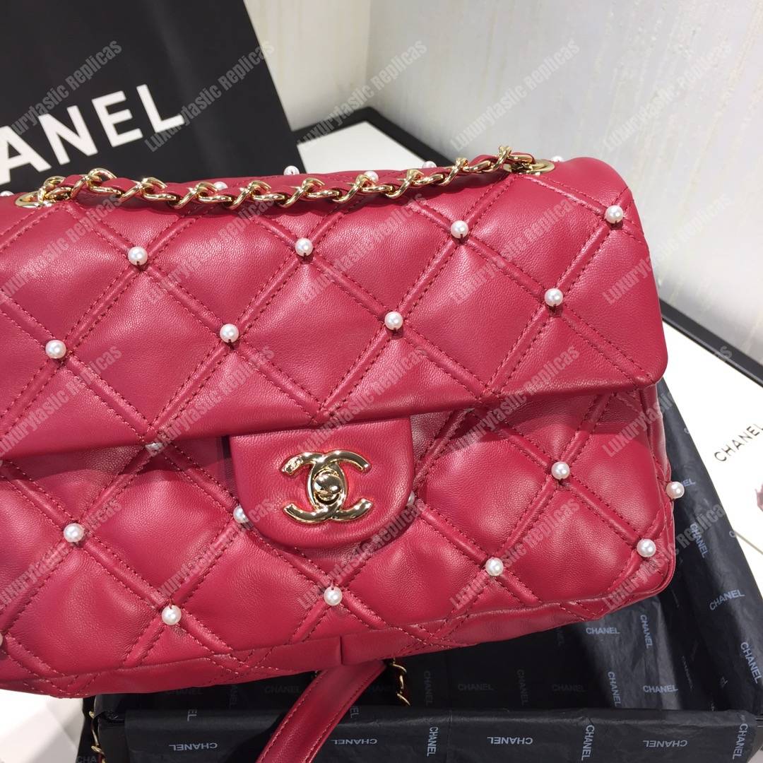 Ch*el flap bag iimitation pearls red