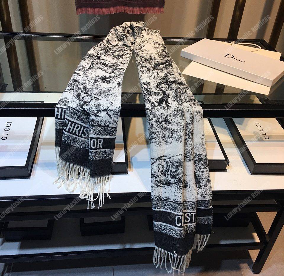 CD Toile de Jouy Stole Black Cashmere & Wool