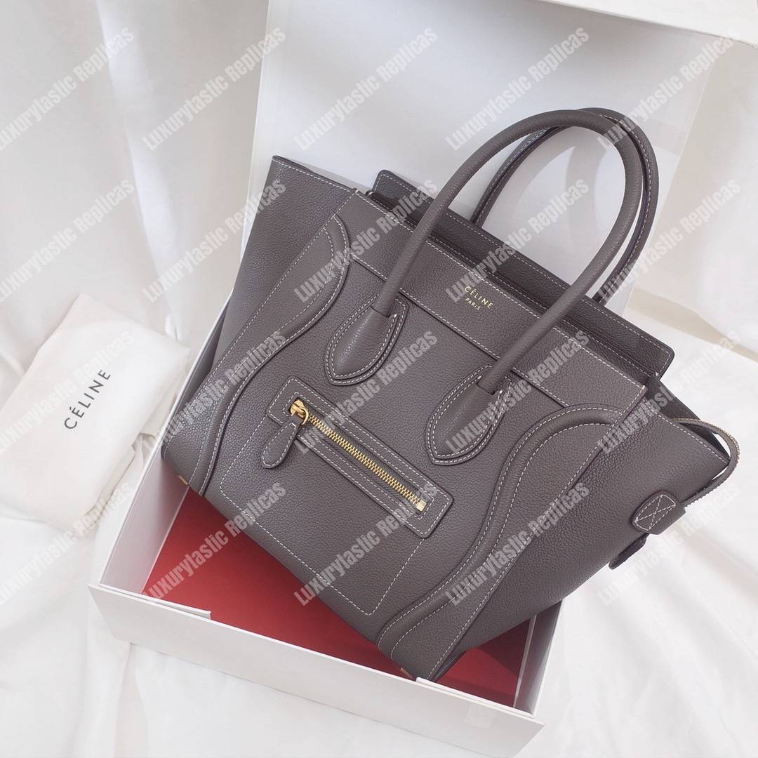 Micro Luggage Handbag In Drummed Calfskin Souris