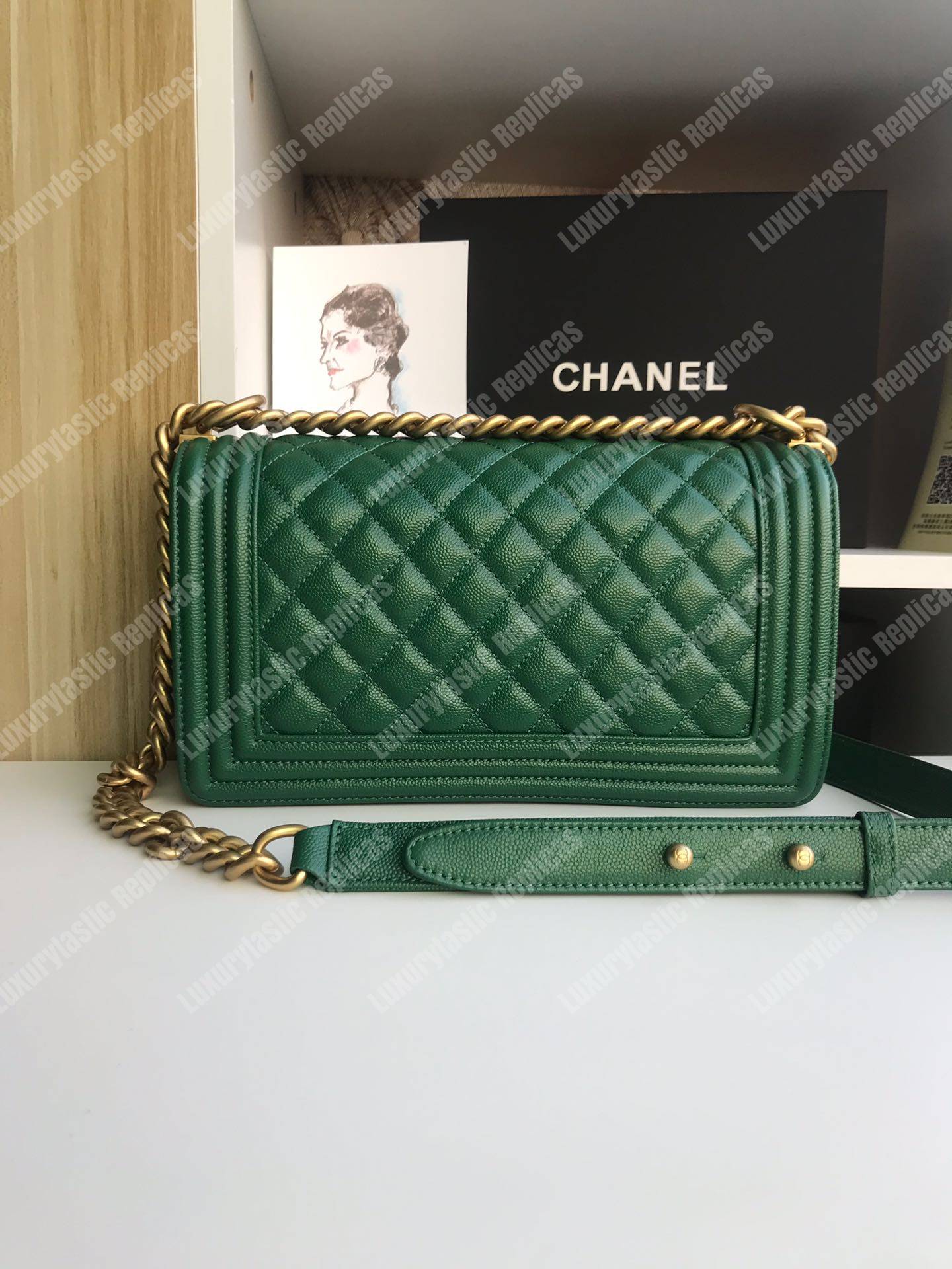 Ch*el boy medium handbag green