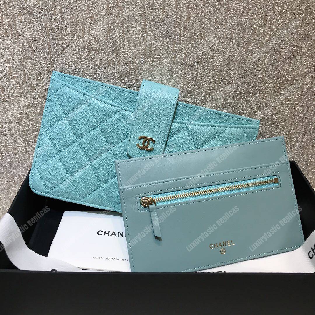Ch*el classic pouch caviar leather sky blue