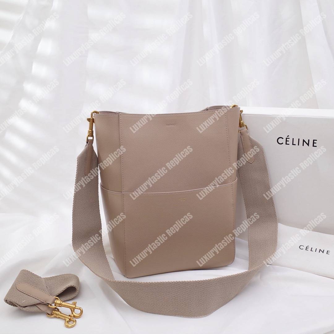 Ce**e sangle bucket bag in soft grained calfskin taupe