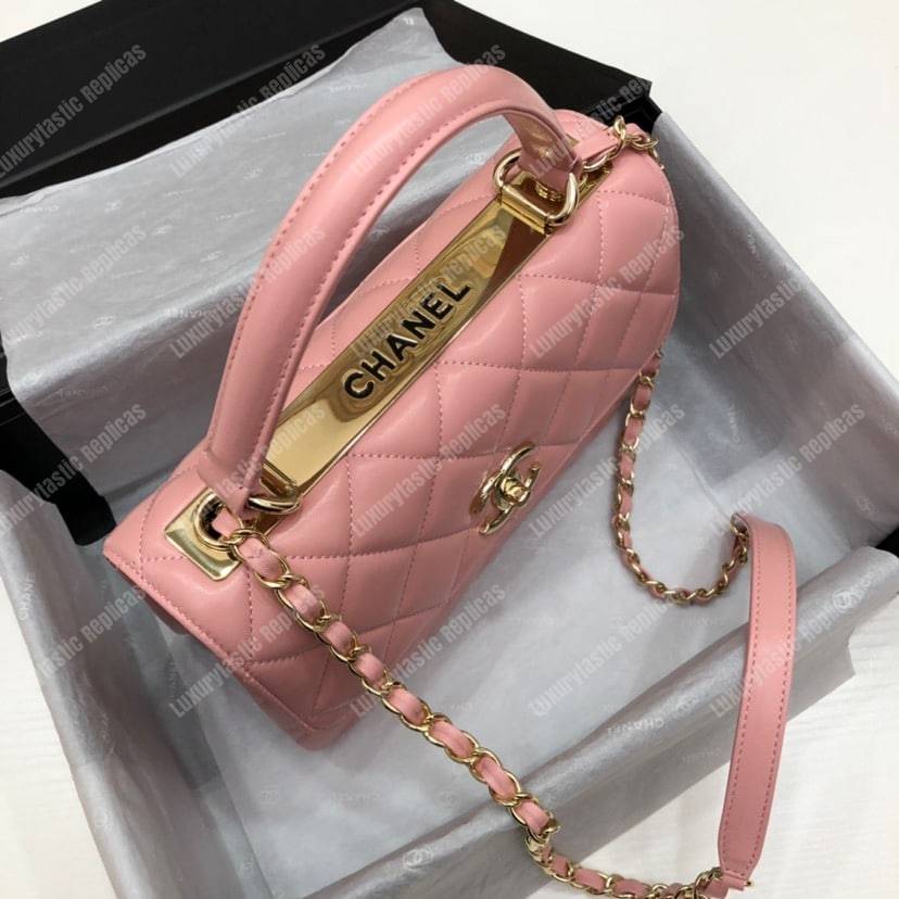 Ch*el small flap bag with top handle pink-gold