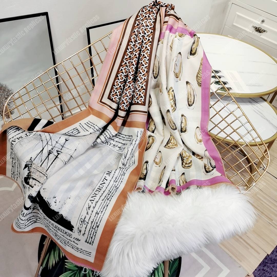 B**rry oyster, beige monogram and mariner print silk scarf archive beige