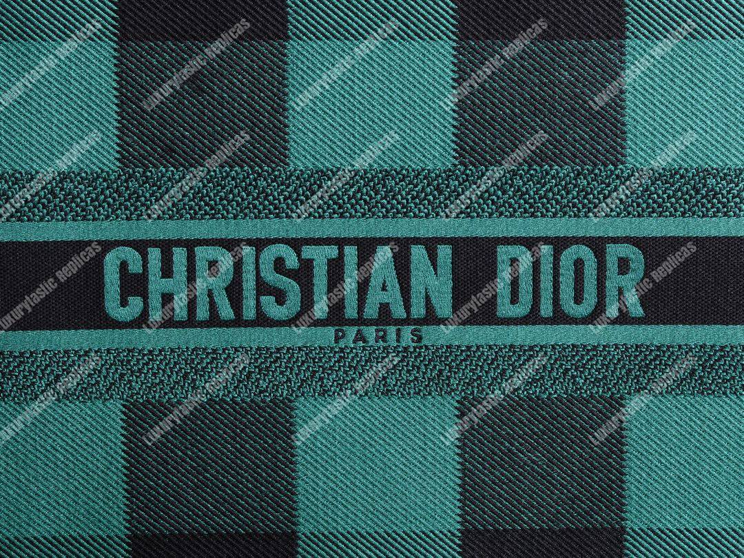 D*or book tote in green & black embroidered canvas