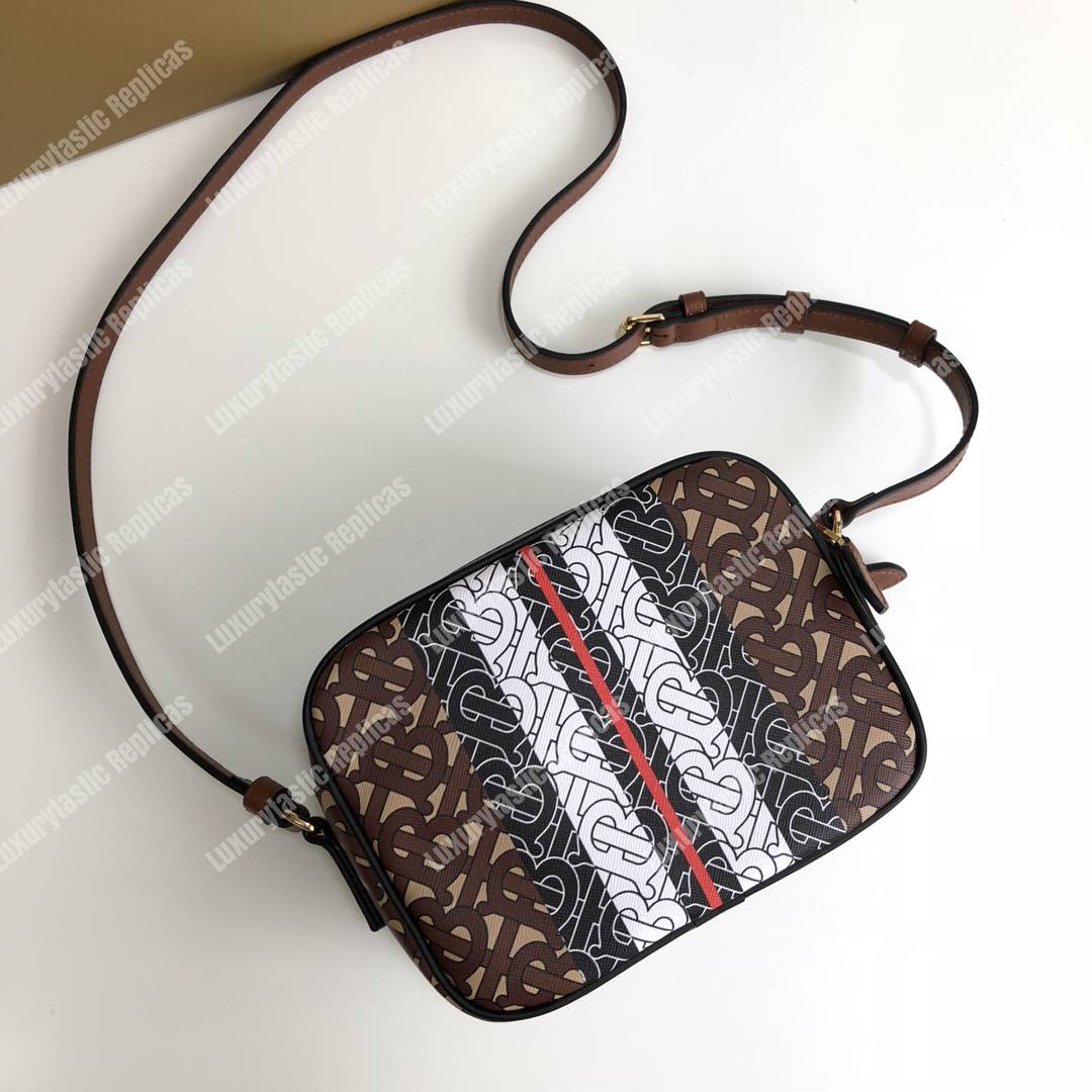 B**rry monogram stripe e-canvas camera bag bridle brown