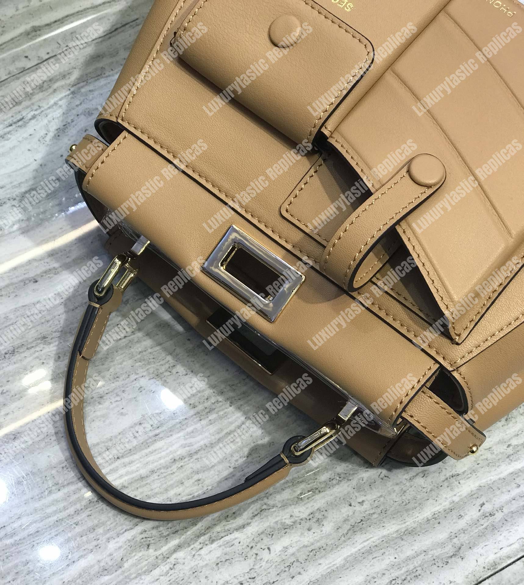 F**di peekaboo iconic mini beige leather bag