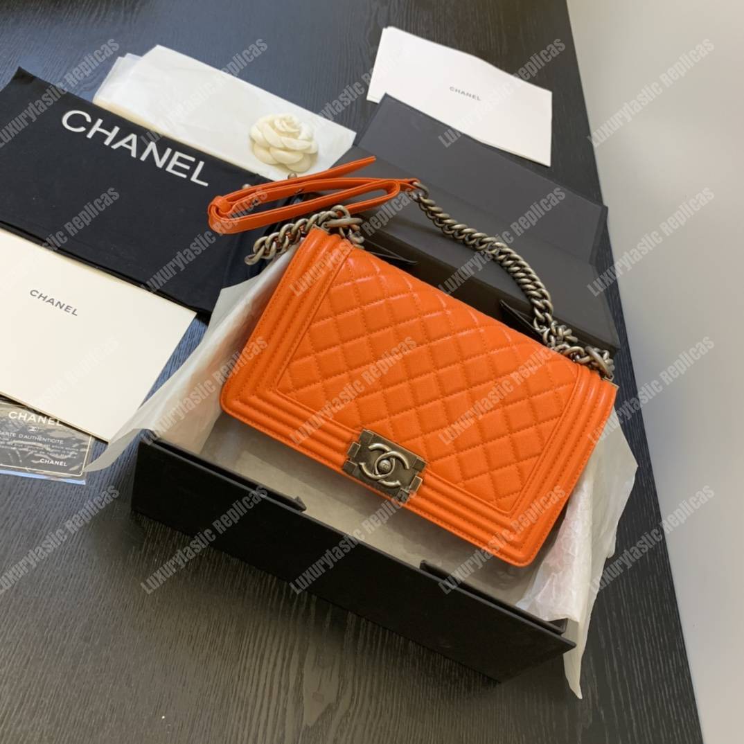 Ch*el boy medium caviar leather orange