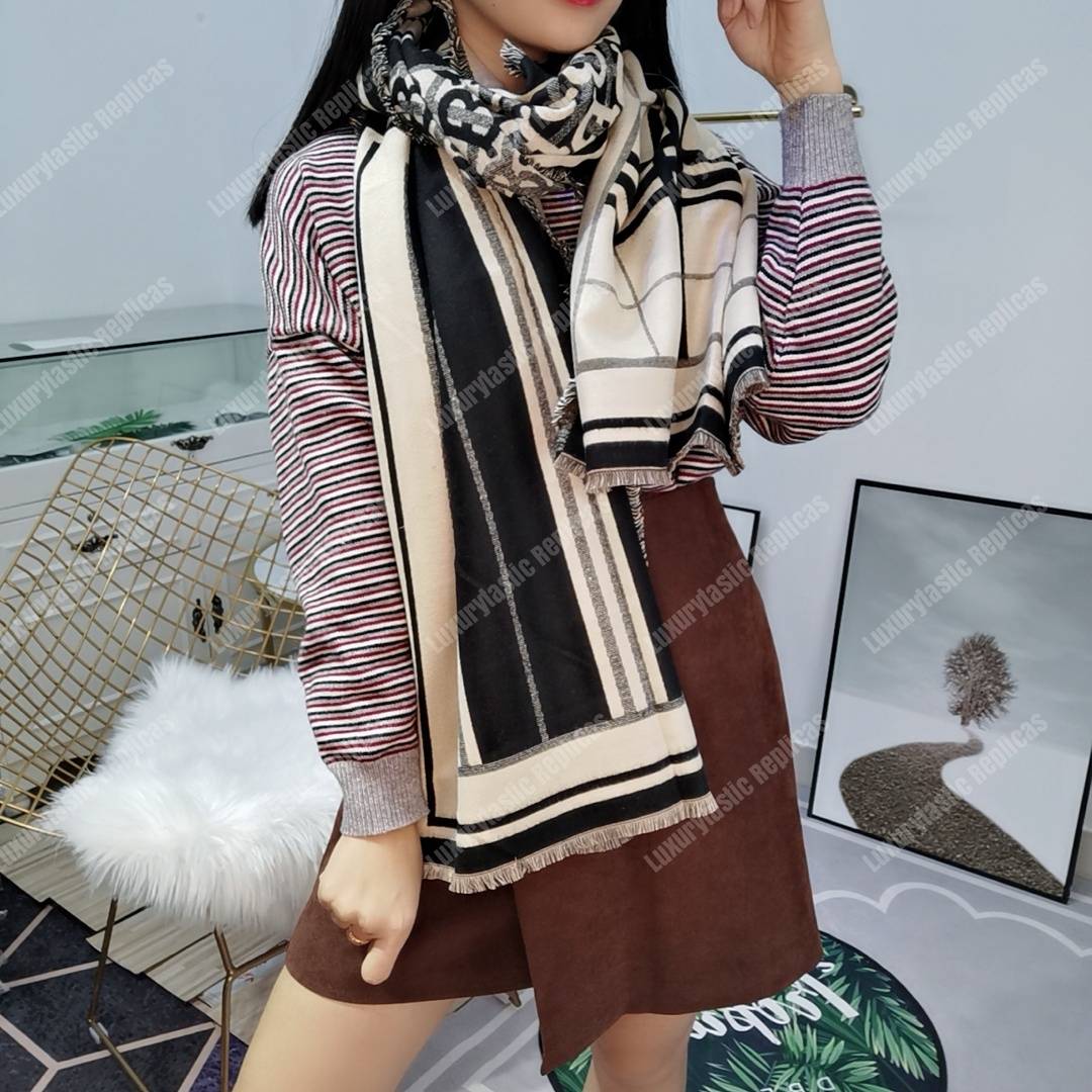 B**rry check, monogram and striped print silk scarf black