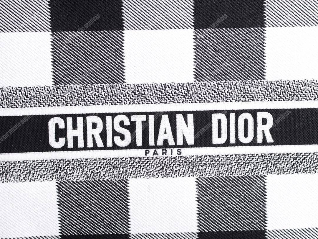 D*or book tote in off-white & black embroidered canvas