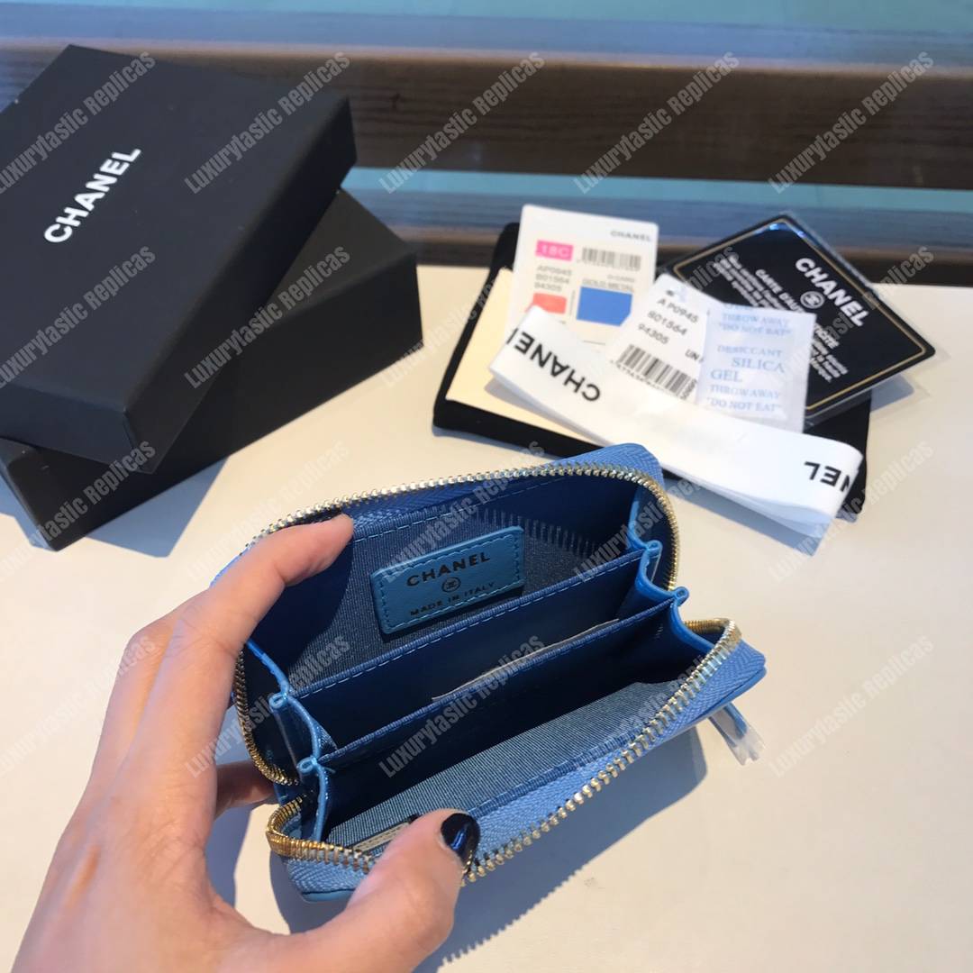 Ch*el 19 zipped coin purse blue