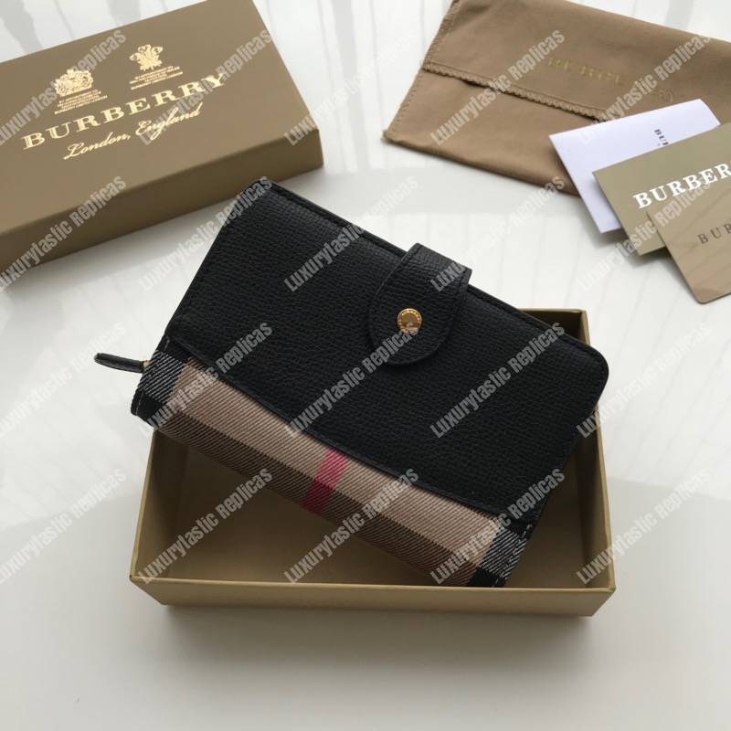 B**rry house check and leather wallet black