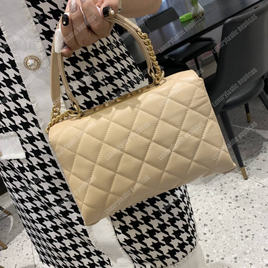 Ch*el flap bag with top handle lambskin beige