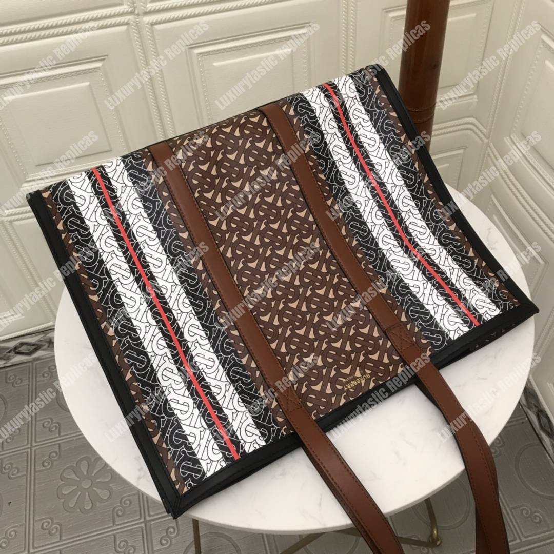 B**rry small monogram stripe e-canvas tote bag brown