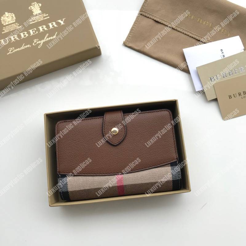 B**rry house check and leather wallet brown