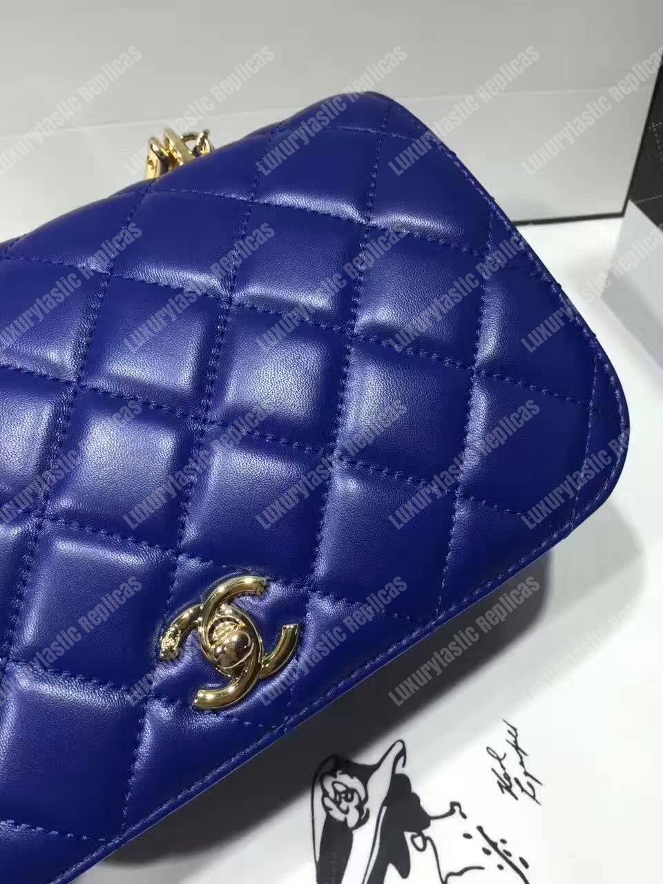 Ch*el medium flap bag with top handle blue