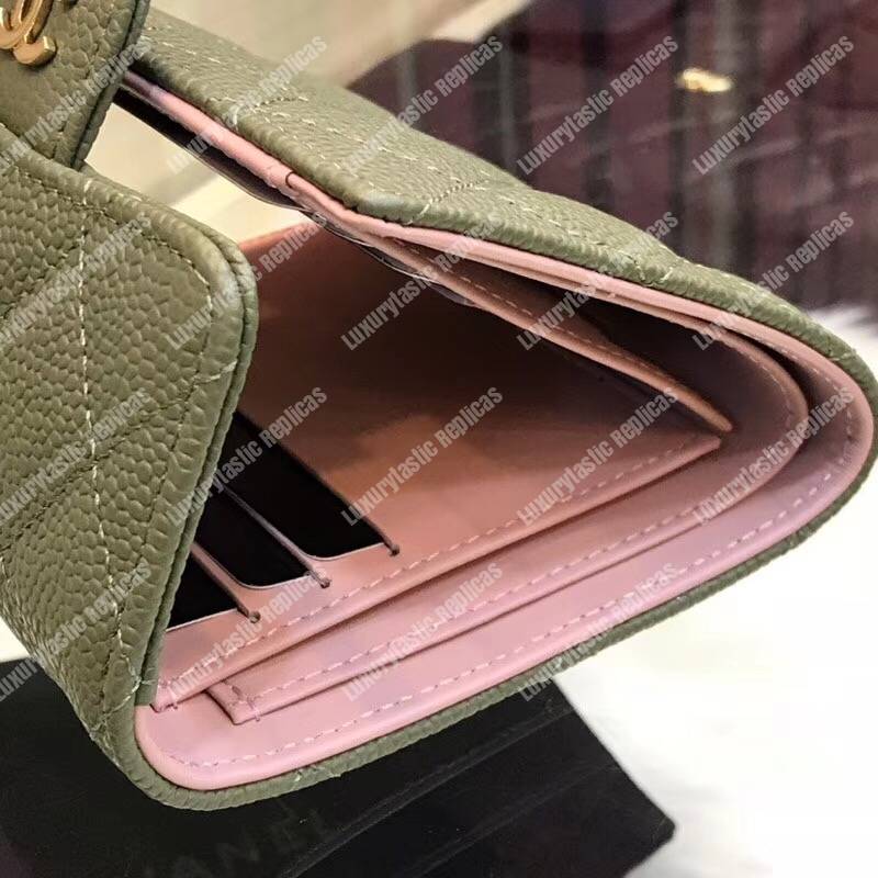 Ch*el classic small flap wallet green