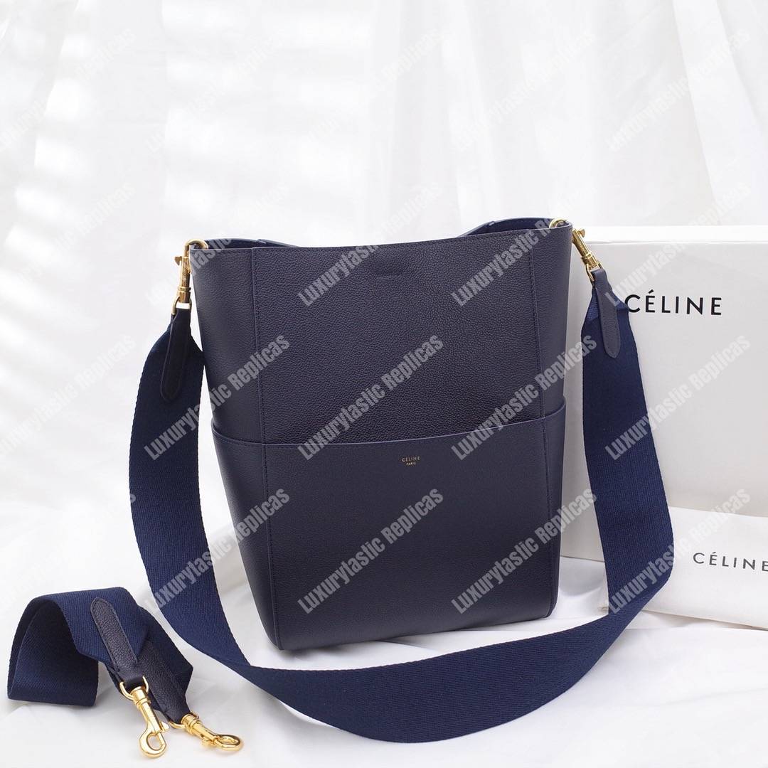 Ce**e sangle bucket bag in soft grained calfskin deep blue