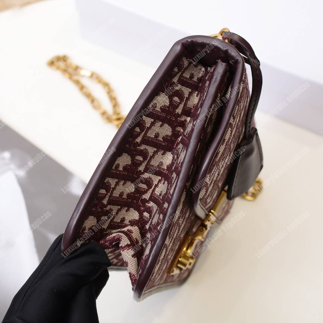 D*or addict flap bag burgundy oblique canvas with chain