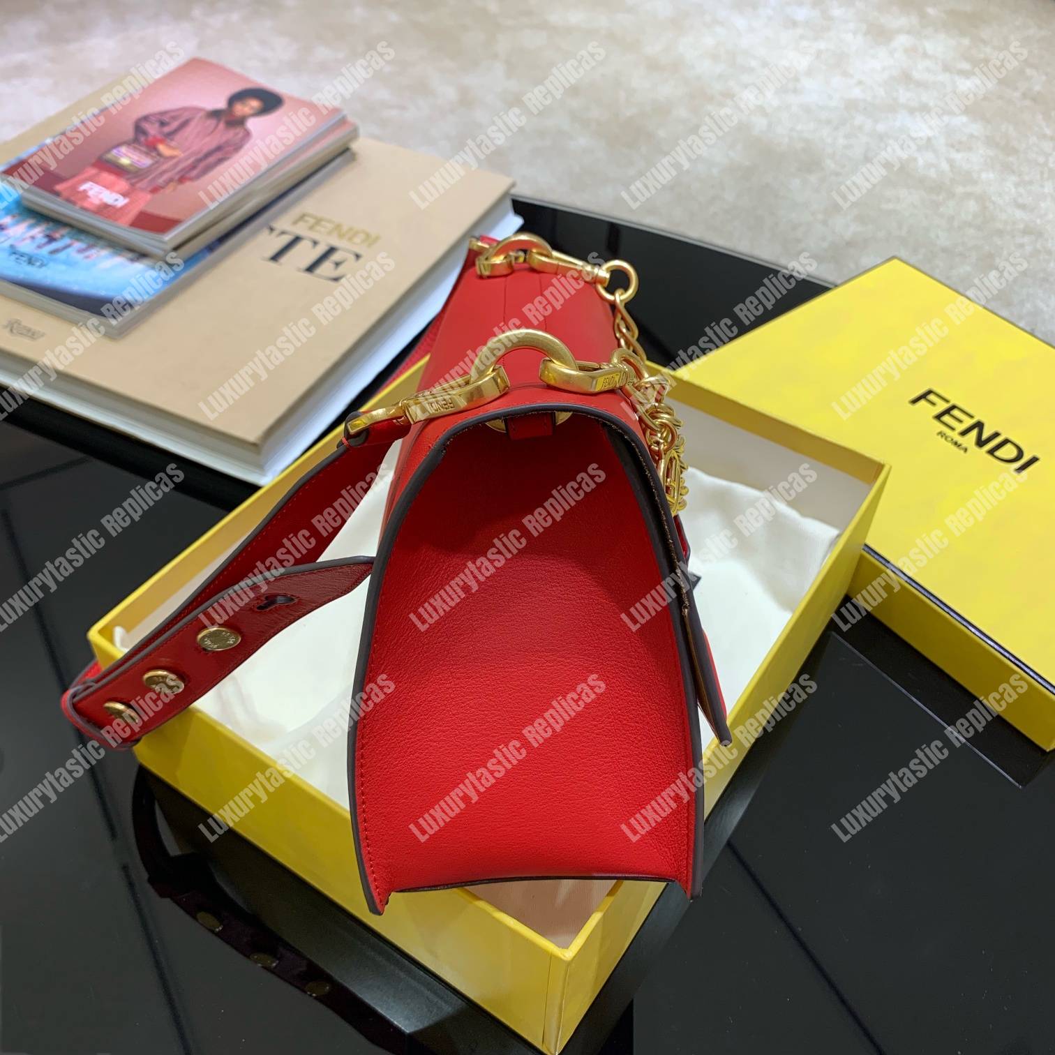 F**di kan u leather bag red