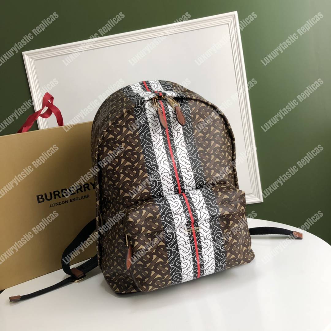 B**rry monogram stripe print e-canvas backpack bridle brown