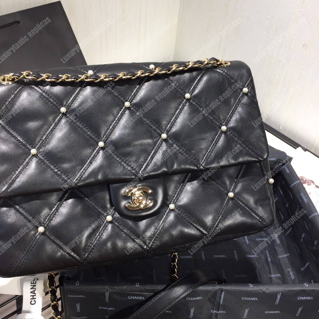 Ch*el flap bag iimitation pearls black