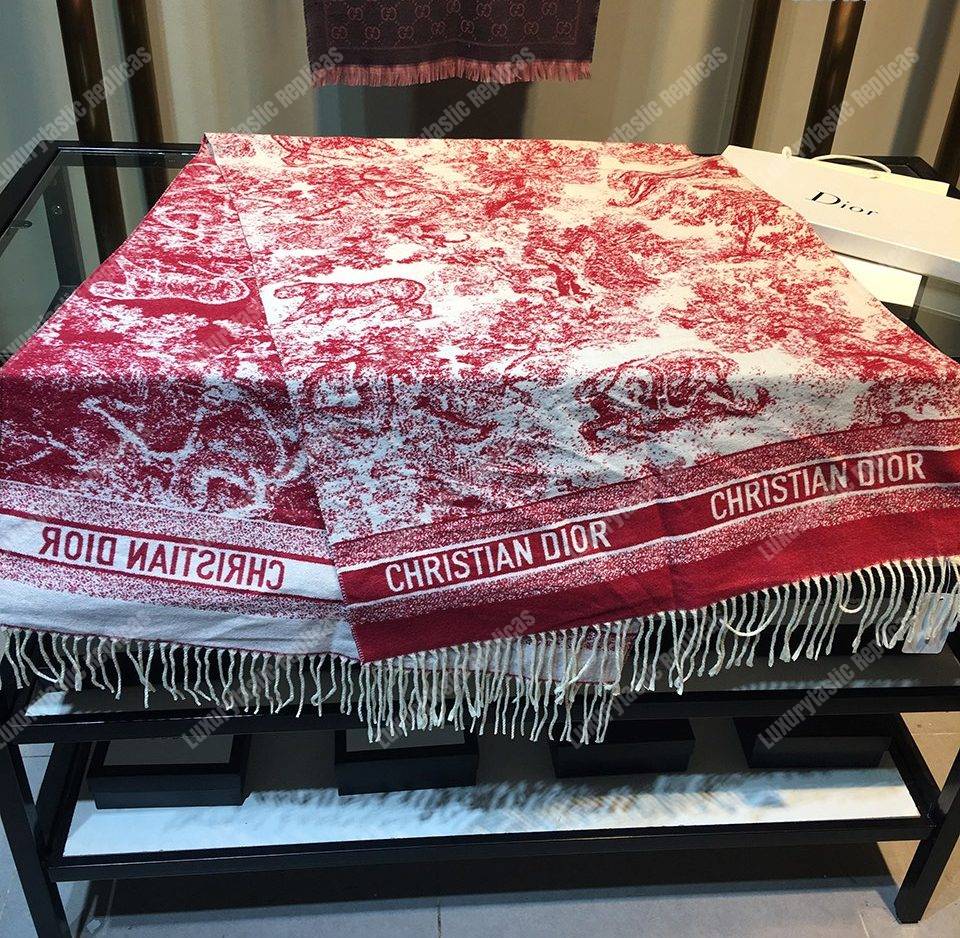 CD Toile de Jouy Stole Red Cashmere & Wool