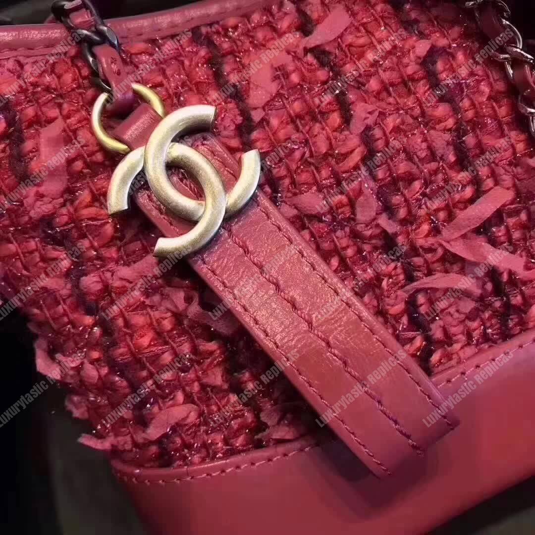 Ch*el small tweed gabrielle hobo bag red