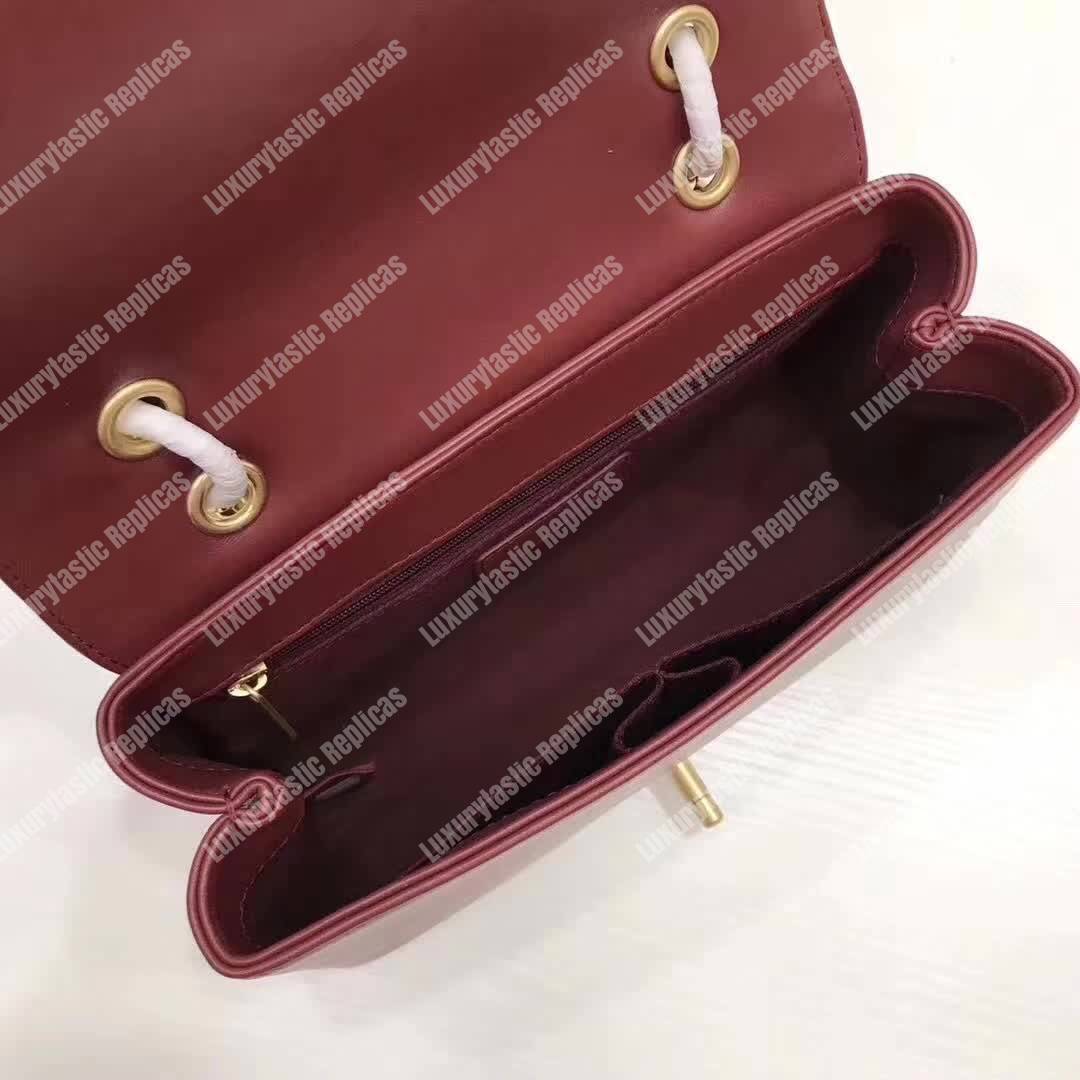 Ch*el chevron stitched chain top handle flap bag red