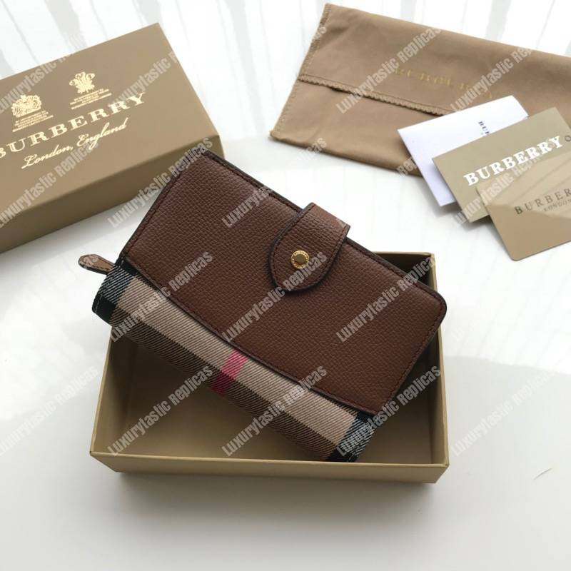 B**rry house check and leather wallet brown