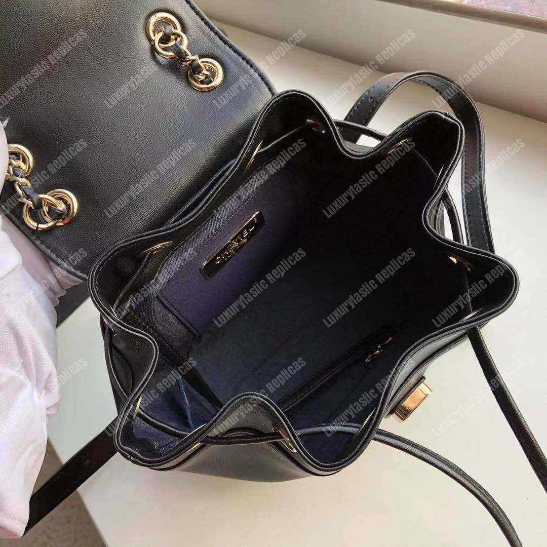 Ch*el lambskin gold-tone metal backpack black