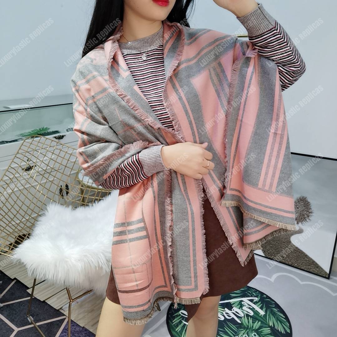 B**rry check, monogram and striped print silk scarf pink grey