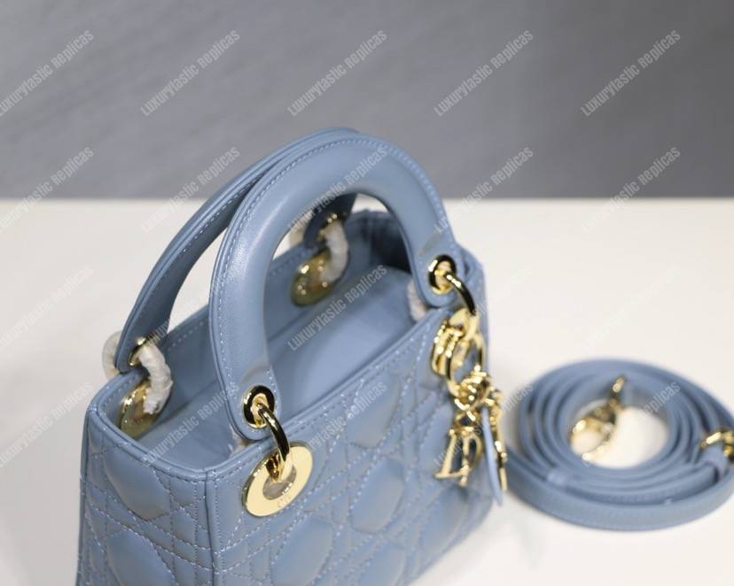 mini lady D*or lambskin bag blue