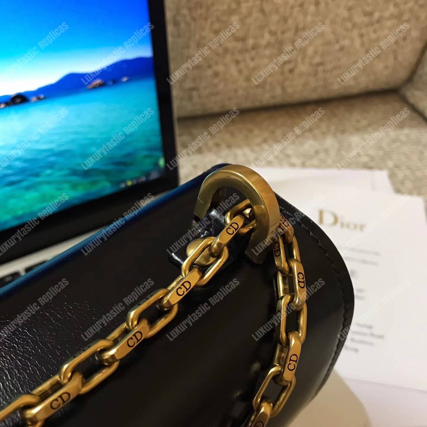 j’aD*or flap bag gold chain – black calfskin