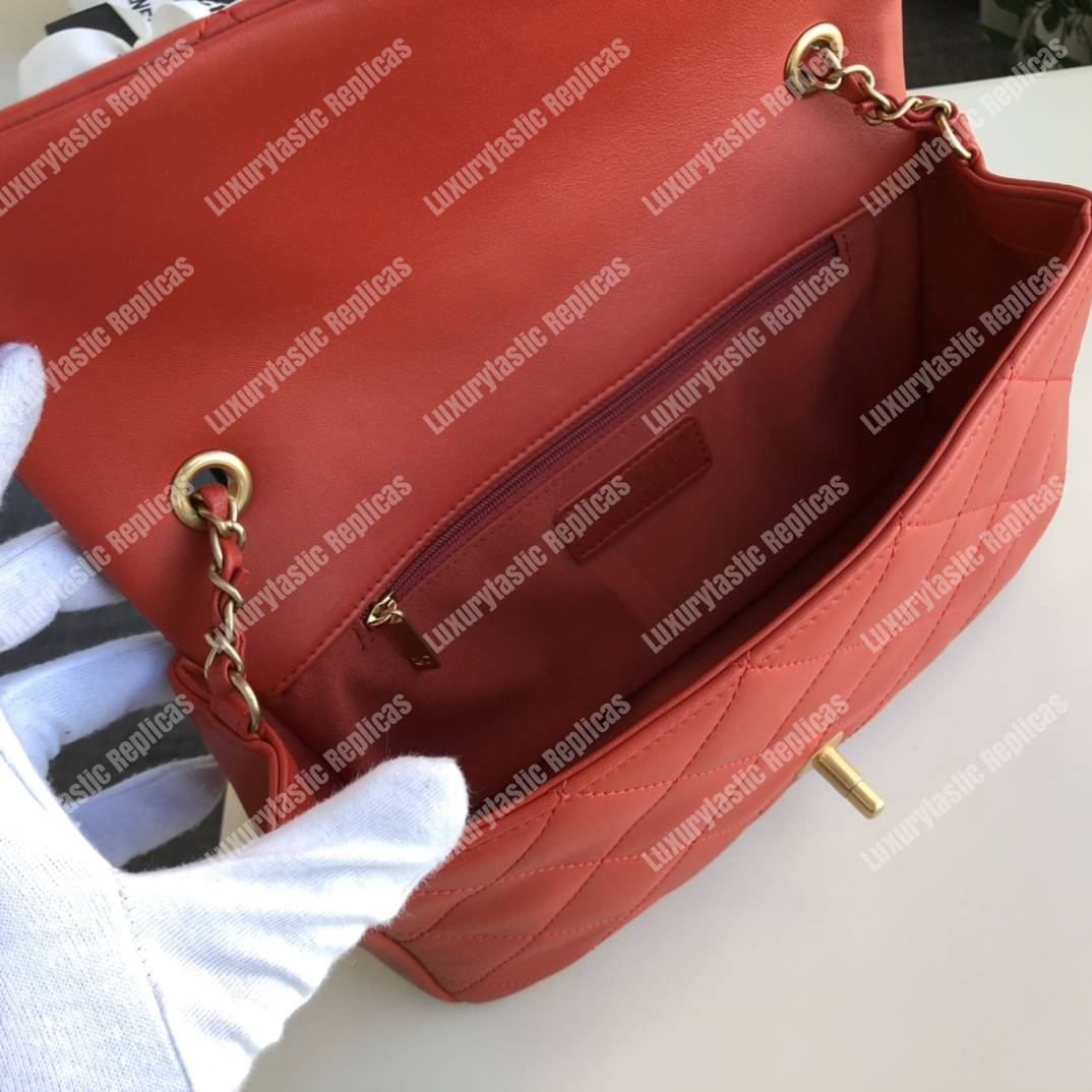 Ch*el lambskin flap bag red