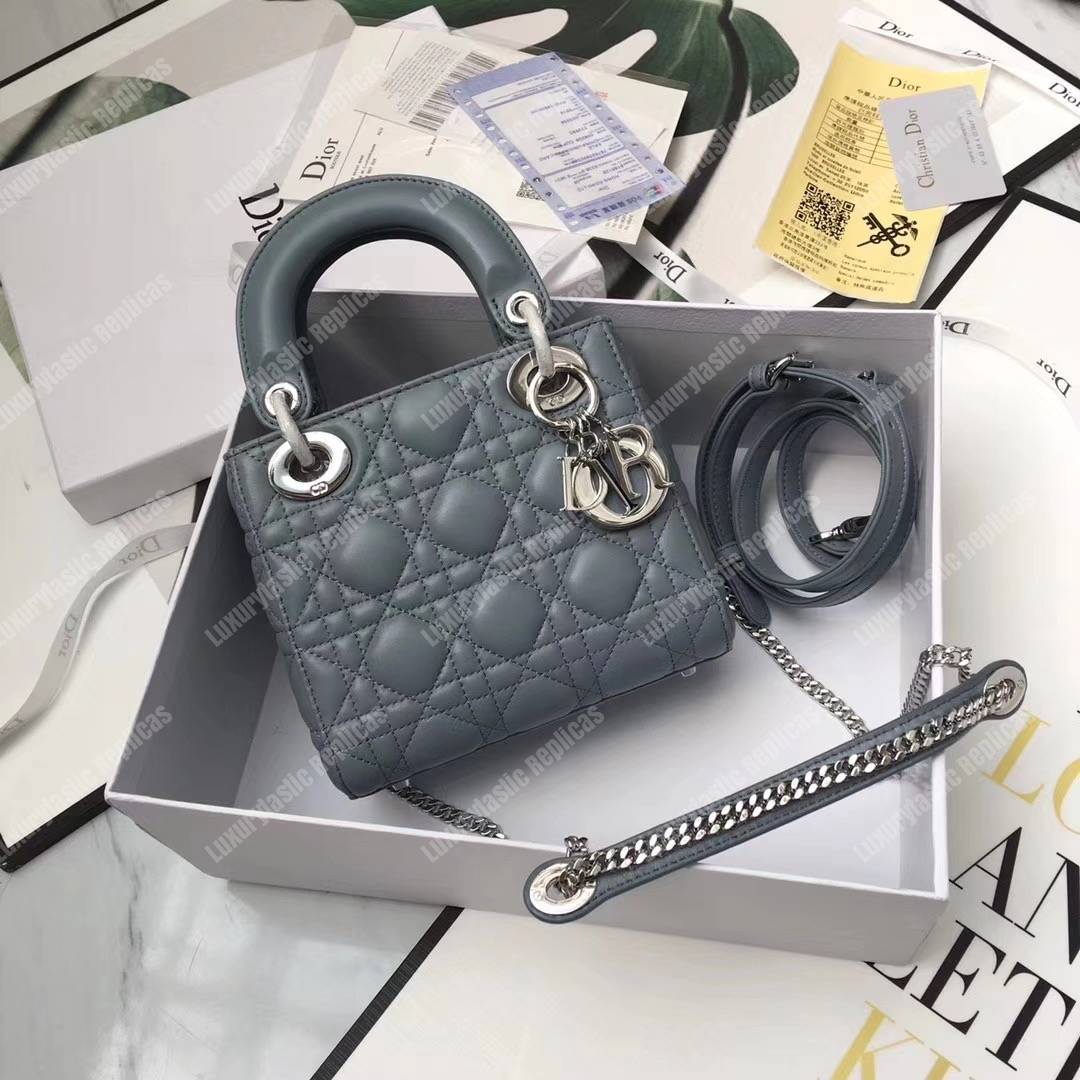 mini lady D*or lambskin bag storm blue