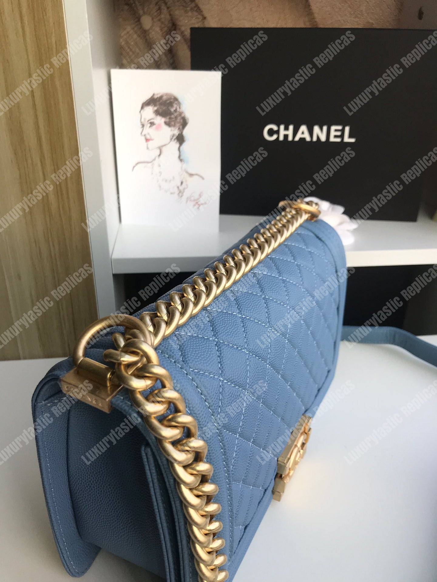 Ch*el boy medium handbag blue