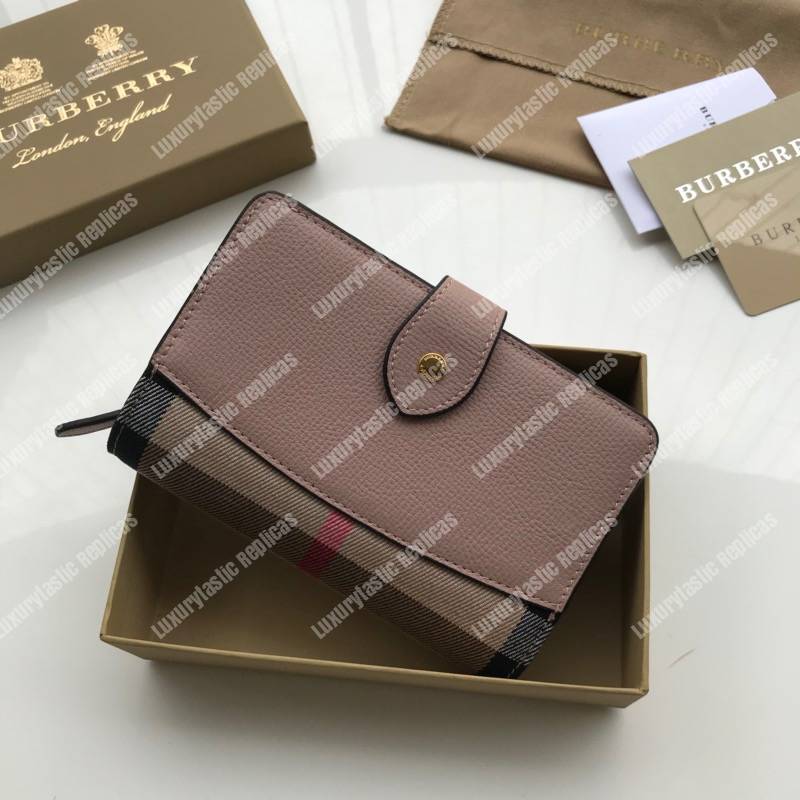 B**rry house check and leather wallet mahogany red