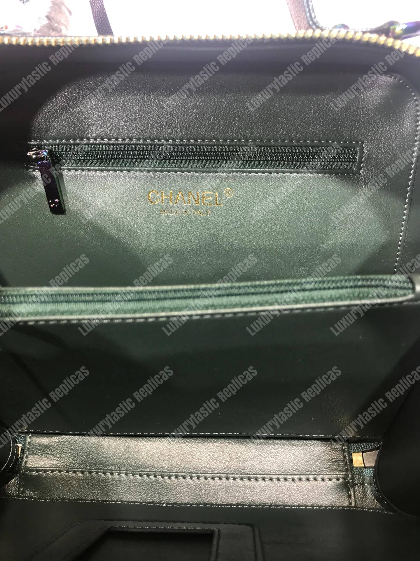 Ch*el iridescent rainbow medium filigree vanity case turquoise