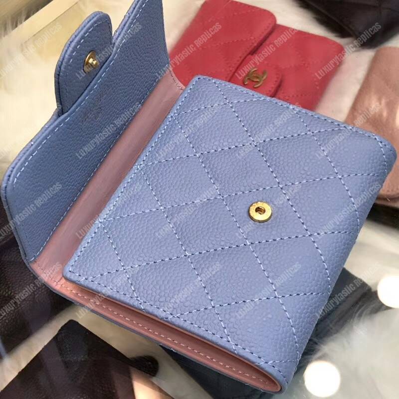 Ch*el classic small flap wallet blue