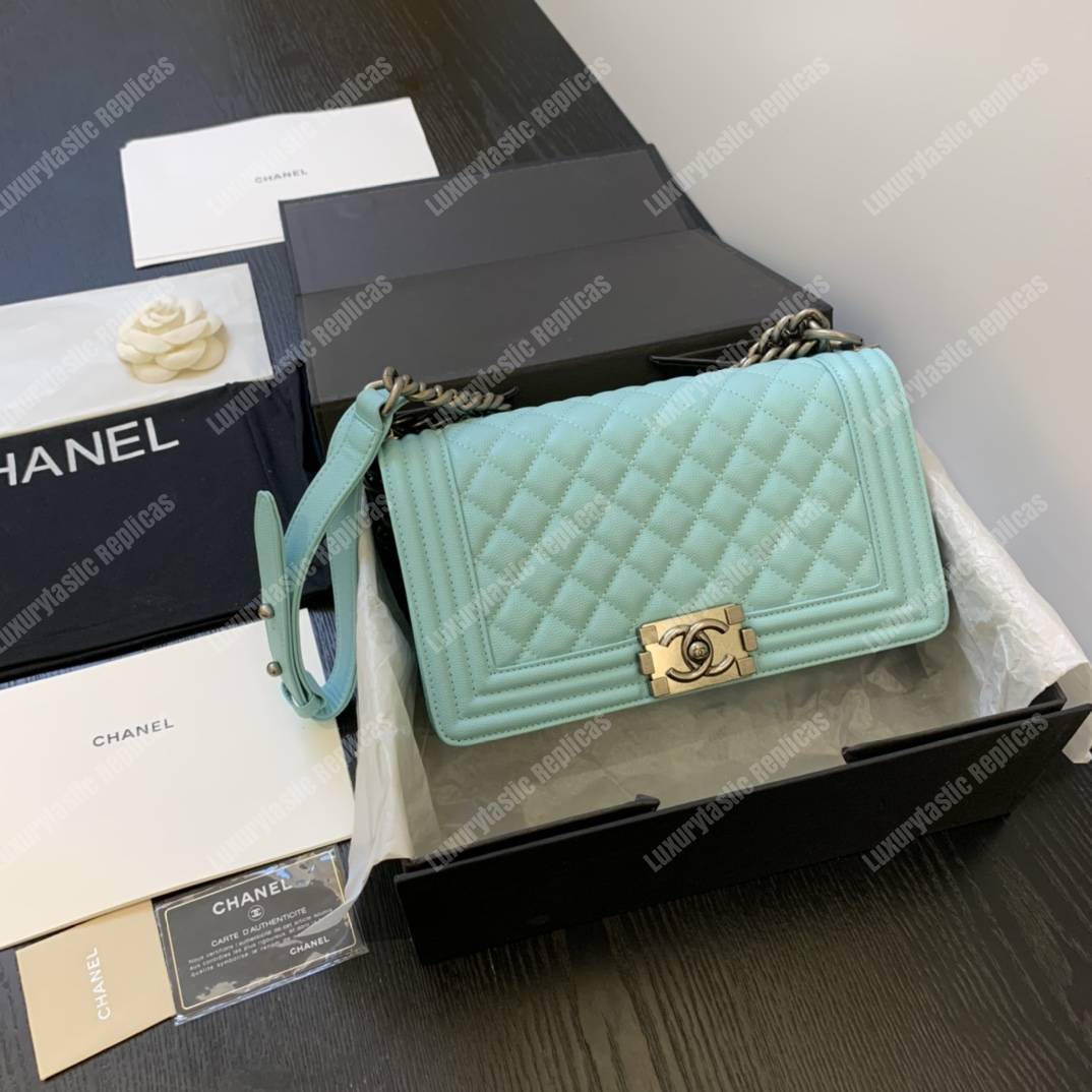 Ch*el boy medium caviar leather sky blue