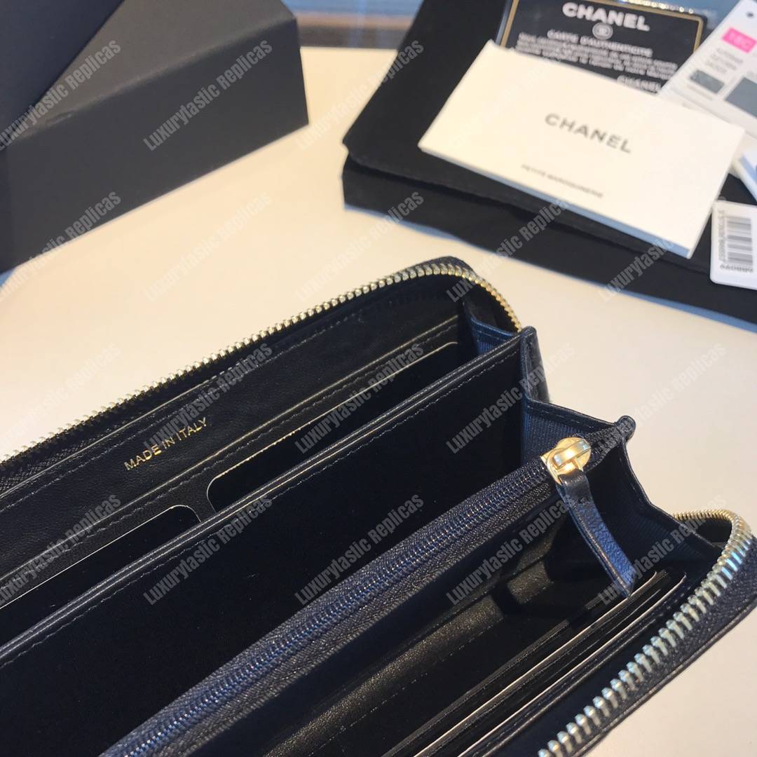 Ch*el 19 long zipped wallet sky black