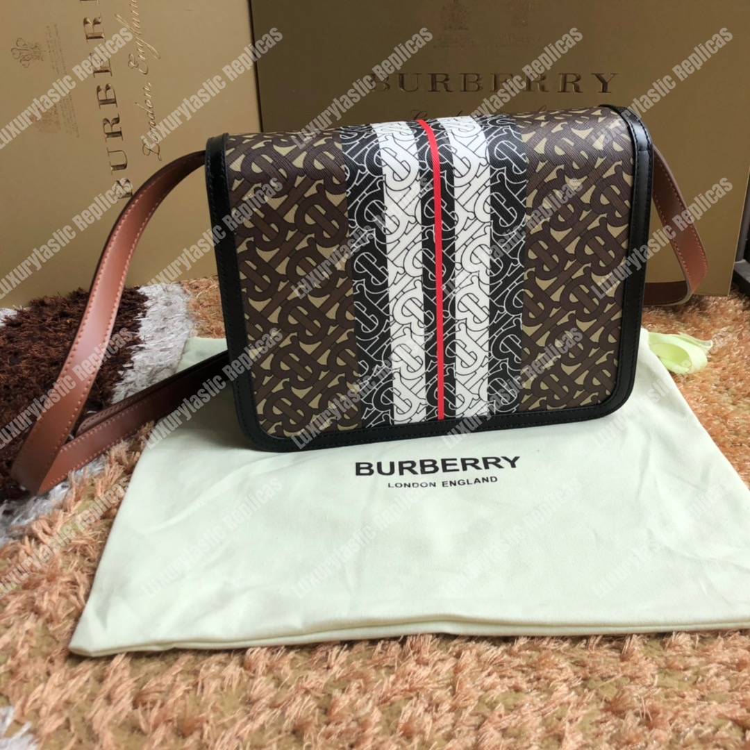 B**rry medium monogram stripe e-canvas tb bag bridle brown