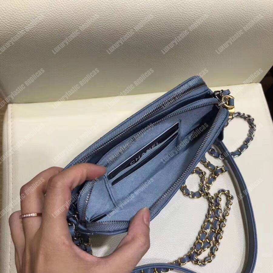 Ch*el clutch with chain baby blue