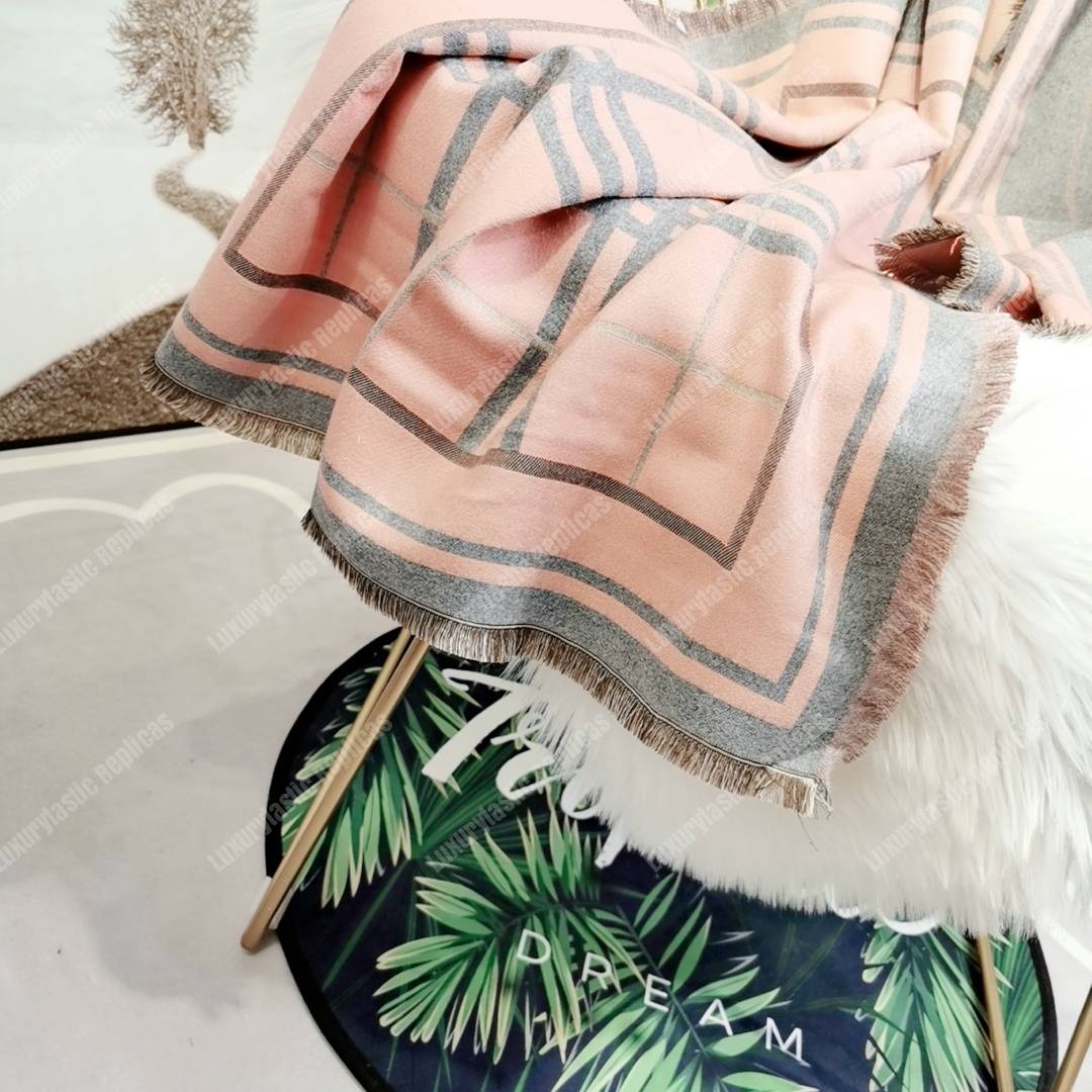B**rry check, monogram and striped print silk scarf pink grey