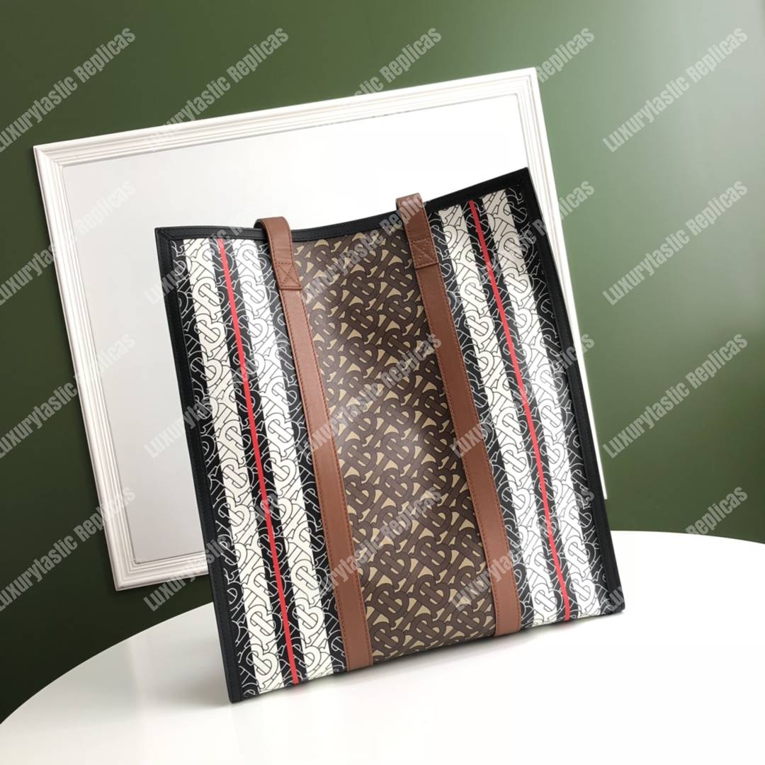 B**rry monogram stripe e-canvas portrait tote bag bridle brown