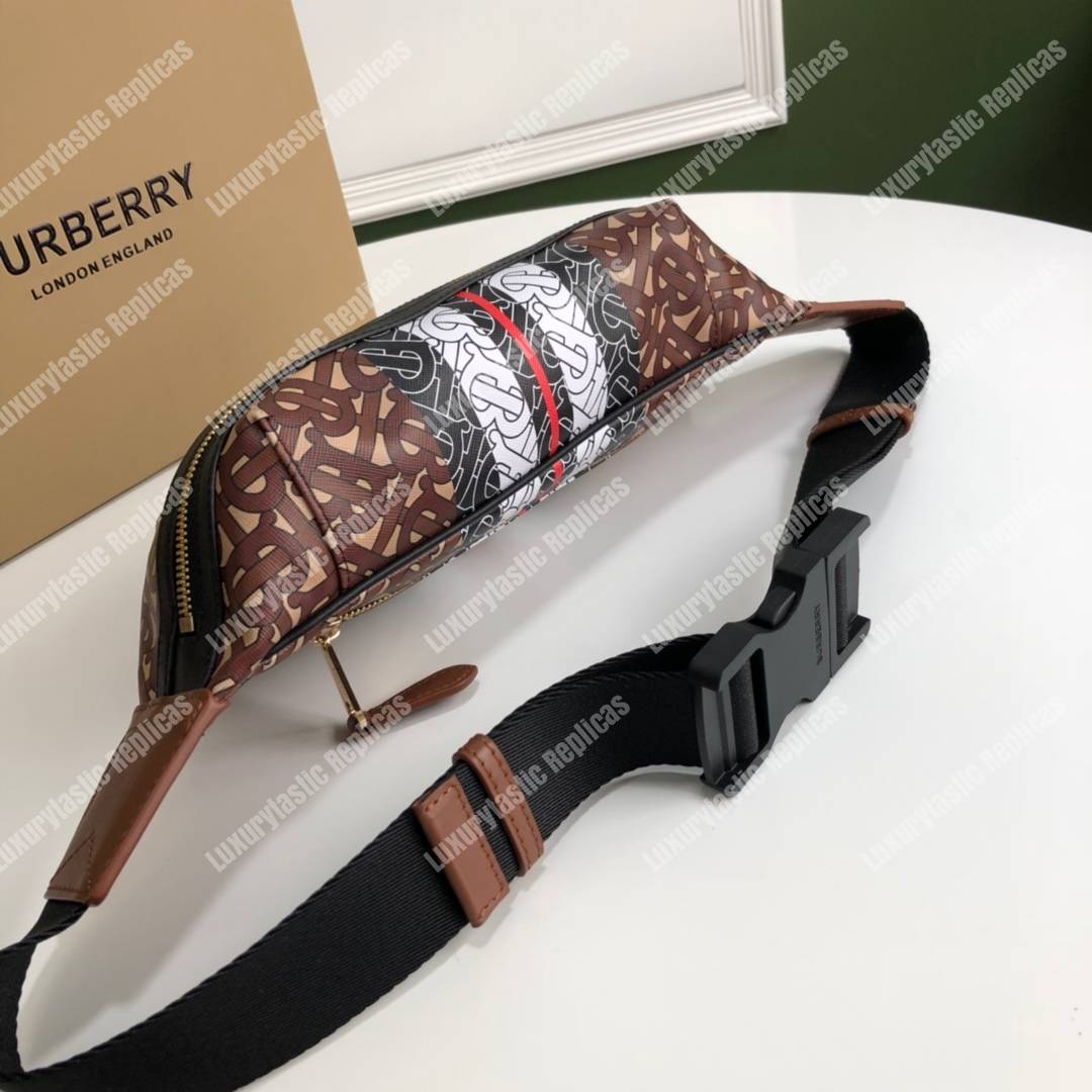 B**rry medium monogram stripe e-canvas bum bag brown
