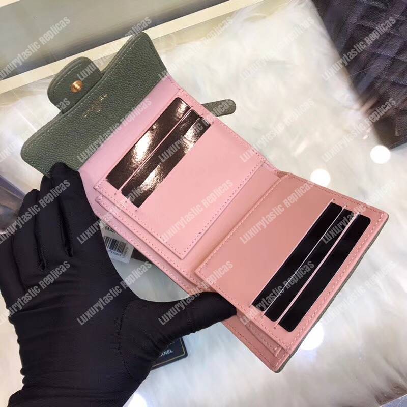 Ch*el classic small flap wallet green
