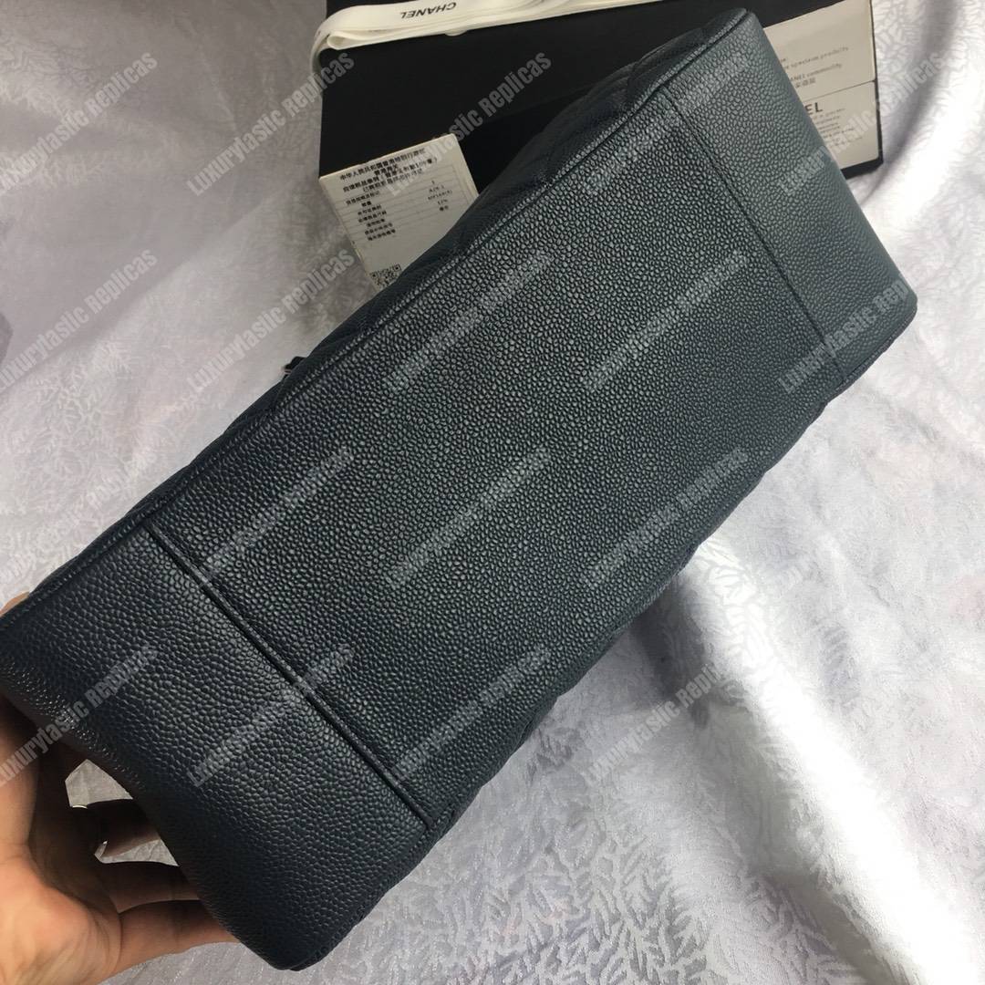 Ch*el large shopping tote silver tone dark green