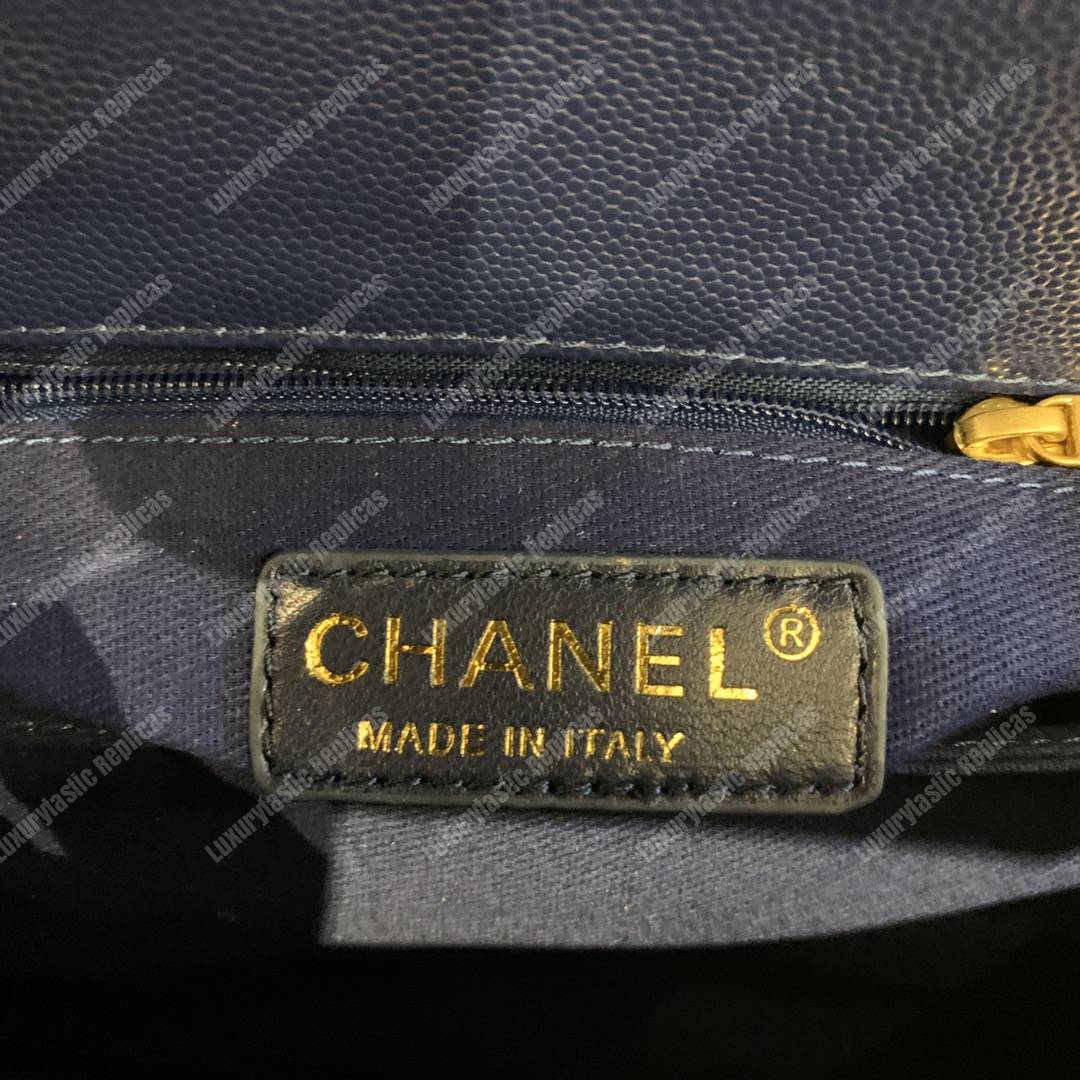 Ch*el flap bag with top handle caviar leather blue